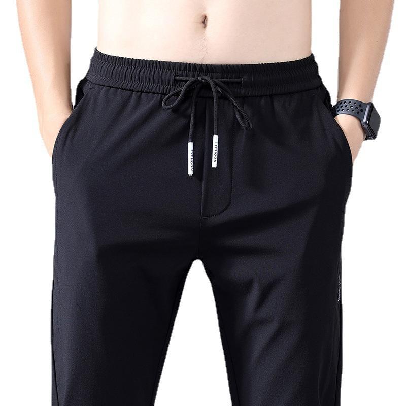 Summer new sweatpants men's straight loose elastic non-iron casual pants men's trendy elastic pants