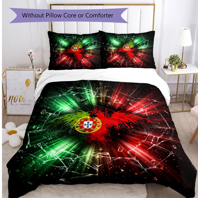 Set Biancheria da Letto Stampata Calcio Portogallo 3 Pezzi Set Copriletto Traspirante Accogliente come Regalo per la Casa Nuova o per le Feste