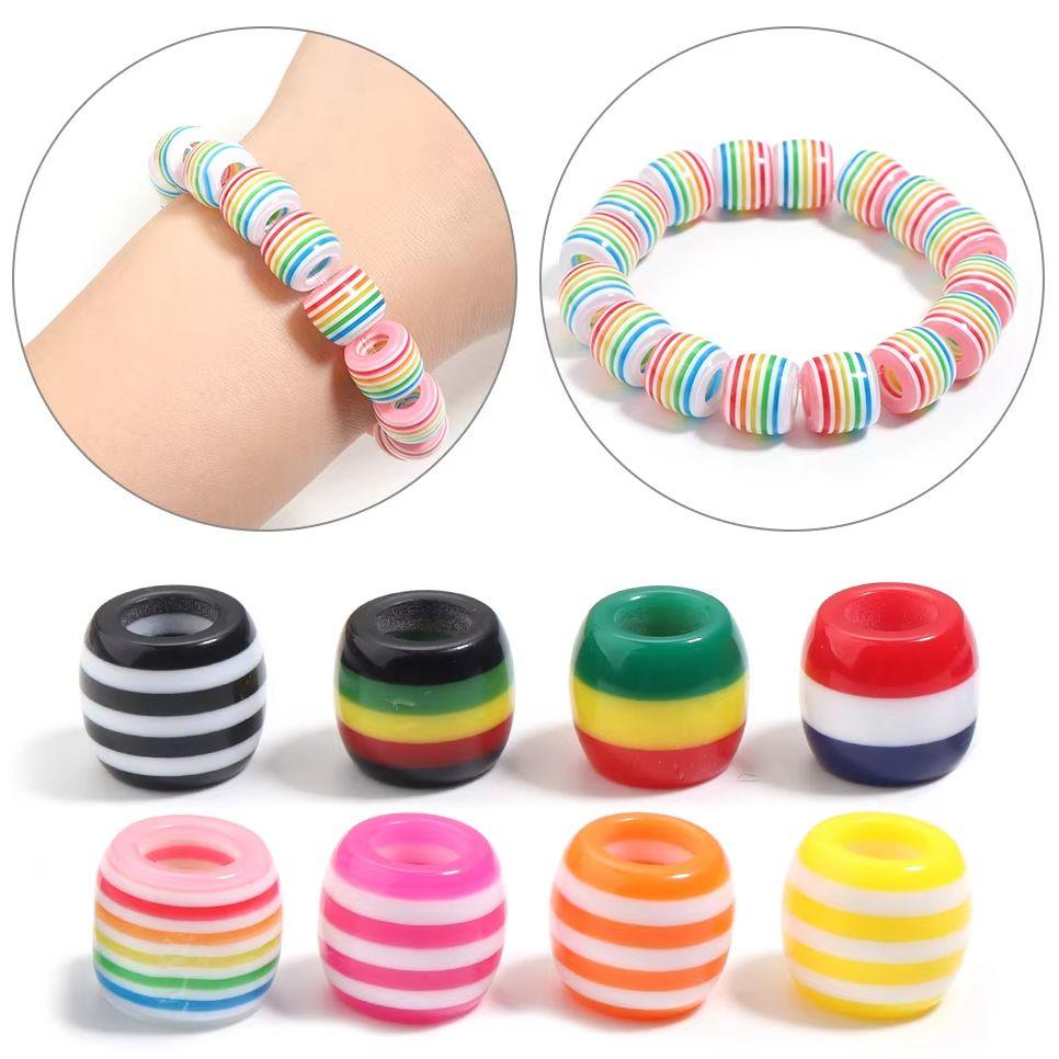 50pcs/Lot Rainbow Color Stripe Resin Beads Barrel Shape Loose Spacer Beads For Jewelry Making DIY Bracelet Necklace Accessories