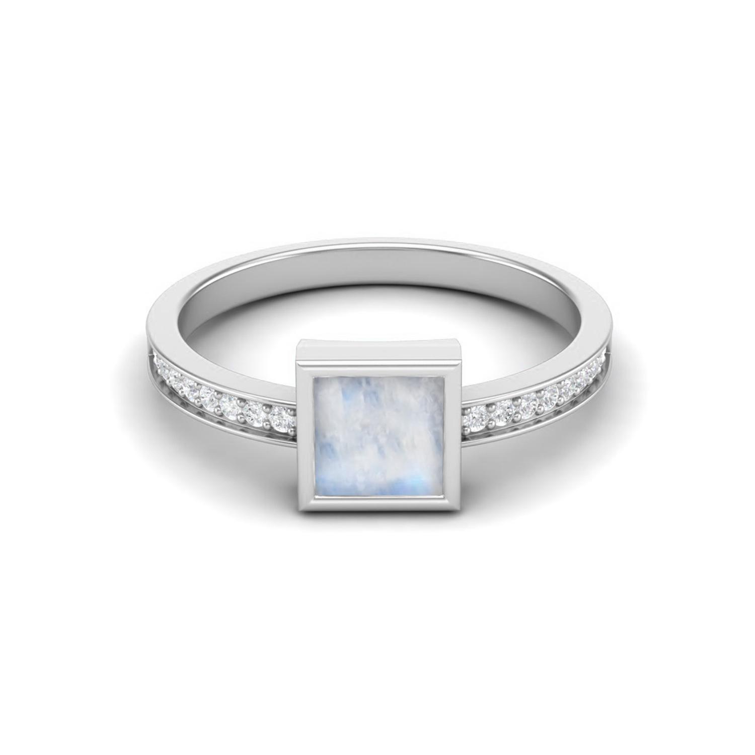 925 Sterling Silver 5MM Square  Moonstone Engagement Women Ring 7 белый