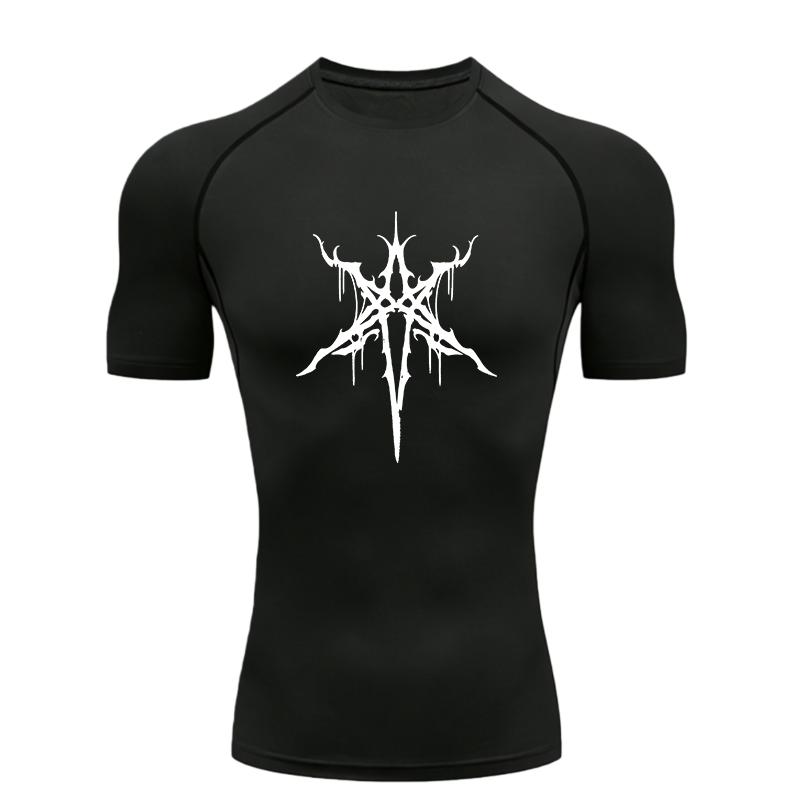 Gothic Cross Pattern  Men's Sports T-shirt Training Fitness Compression Workout T-Shirt Rashgard Tops