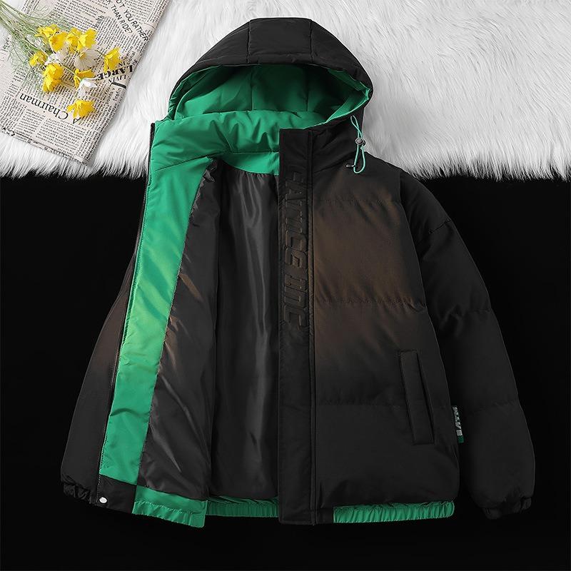 Thickened cotton jacket men's youth winter warm short cotton jacket matchwork couple style hooded padded jacket trendy cotton clothes