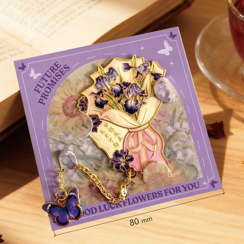 Three-Dimensional Metal Bookmark With Butterfly Charm Desk Ornament Flower Bouquet Bookmark Style-1
