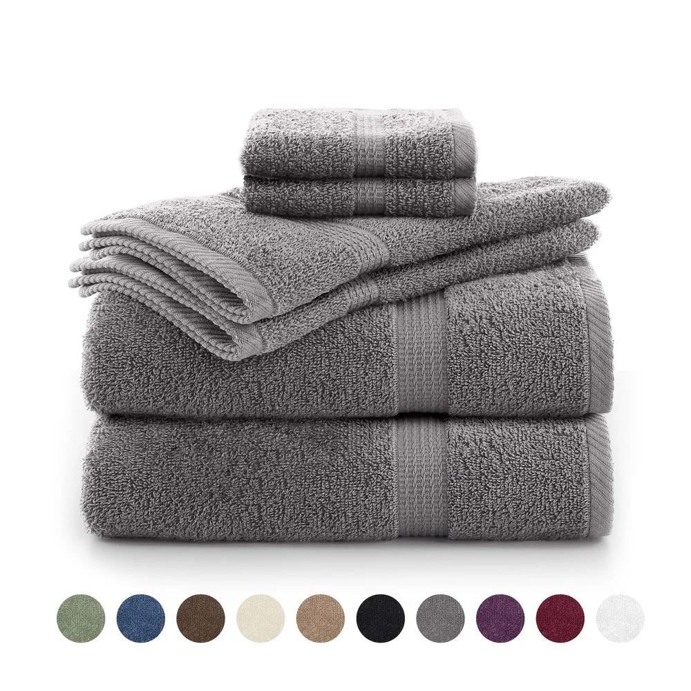 6-Piece Towel Set 600 GSM 100% Cotton Ultra Absorbent Soft Daily Use Bath Towels Hand Towels Washcloths Quick Dry Machine