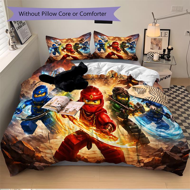 Ninjago Elemental Masters Print 3Pcs Bedding Set,Duvet Cover with 2 Bedro,Pillowcase Home Birthday Gift