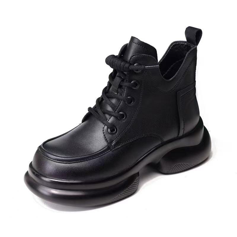 Lace-up Shoes, Thick-soled Height-increasing Boots, Retro Round-toed Slimming, Versatile Women's Boots