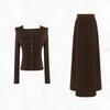 Elegant Korean Style Knitwear Set: One-Shoulder Autumn/Winter Skirt for Ladies