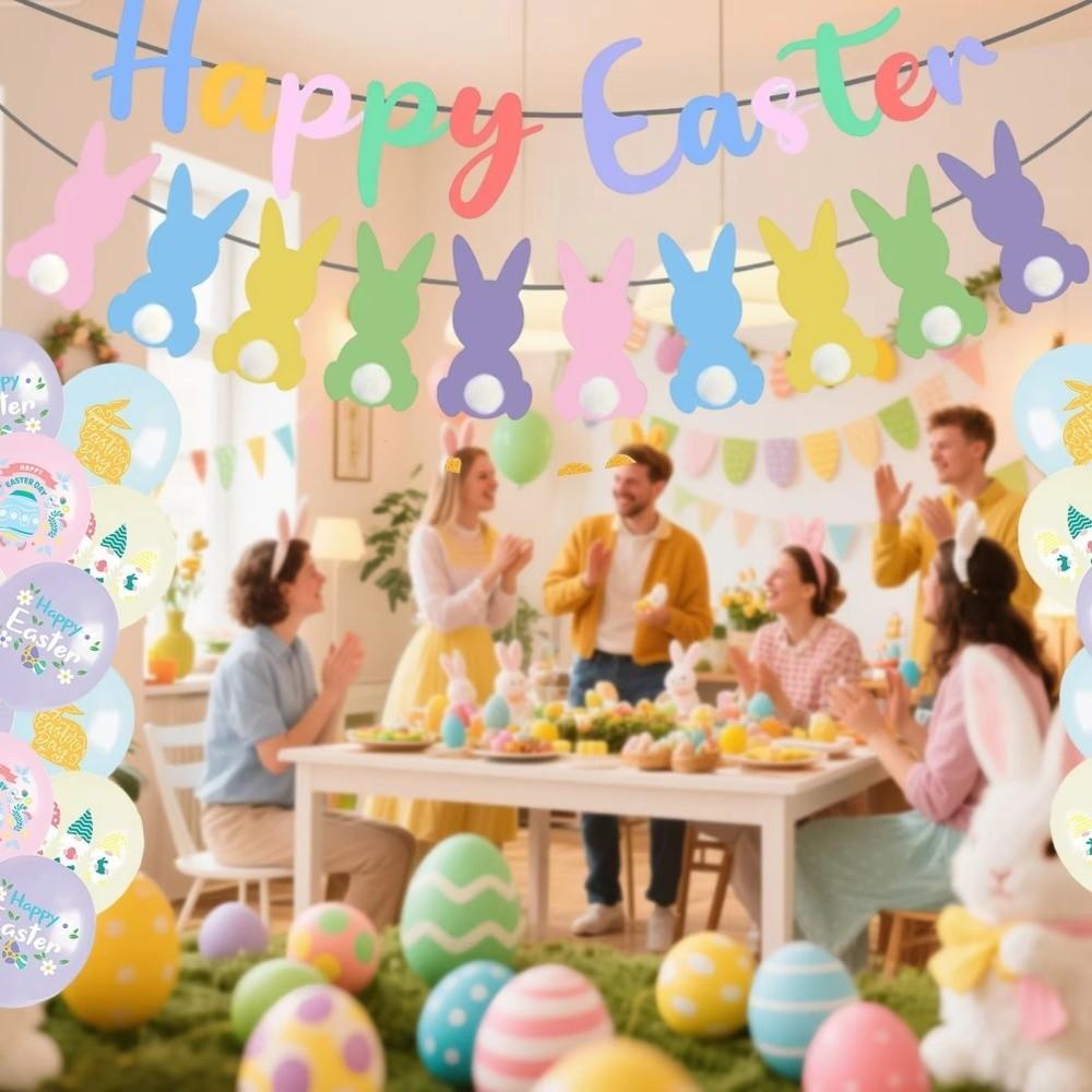 Colorful Bunny Spiral Hanging Decor Paper Party Decoration Flag Pom Pom Garland  Valentine's Day