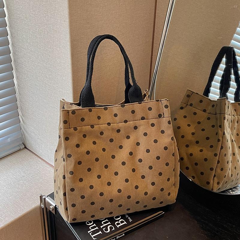 Dot-pattern Tote Bag - Cute Girl's Pink Single-shoulder Canvas Handbag
