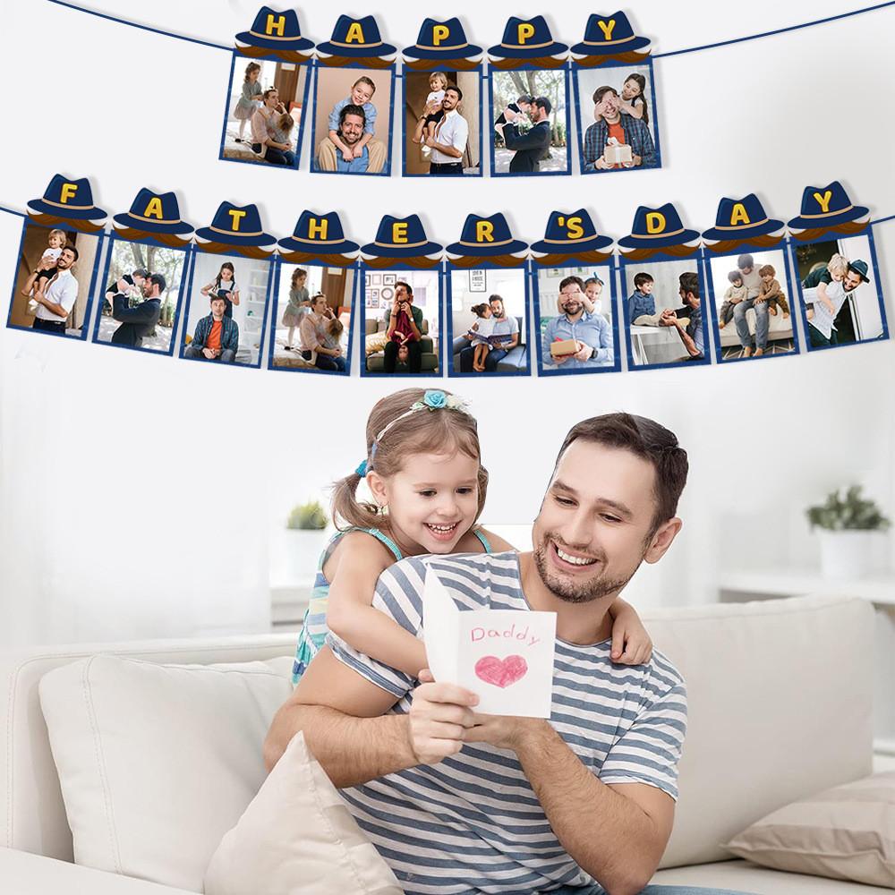 Day Father Theme Hat Pattern Creativity Paper Photo Banner Party Decoration Prop