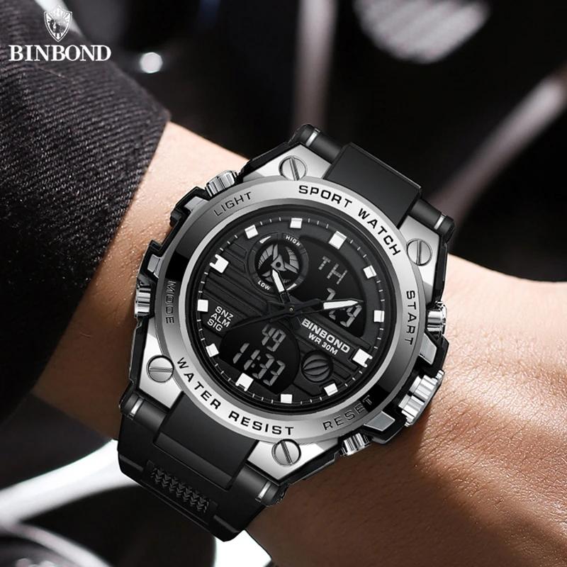 Binbond 885 B885 Electronic Dual Display Watch Sport Waterproof Silicone Belt Luminous Men's LED Digital Quartz Movement Watches
