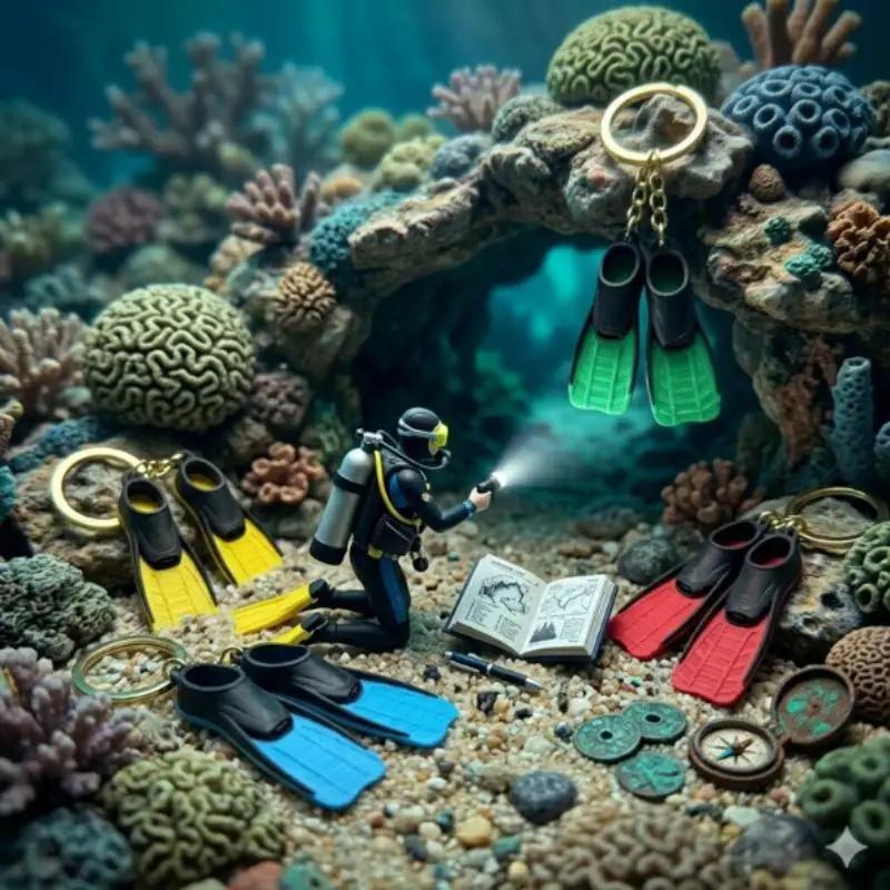 1Pcs 3D Printed Mini Diving Fin Key Chain Flipper Keyring Diver Diving Gift Novelty Summer Beach Swimming Pendant For Bags