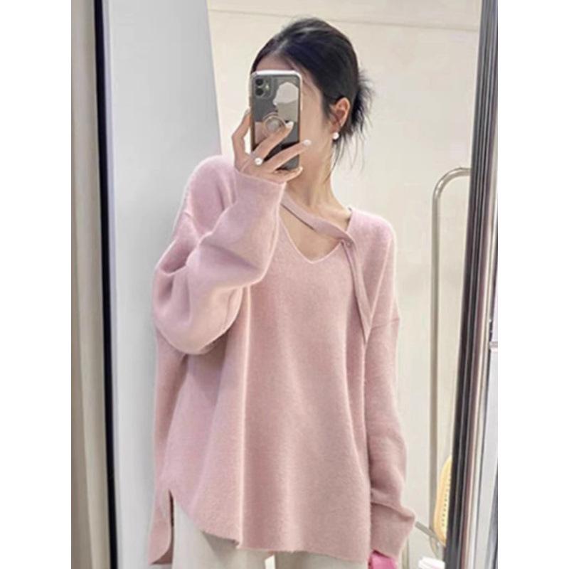 Chic Pink Knit Two-Piece Maternity Set - Sweater & Pants for Autumn/Winter