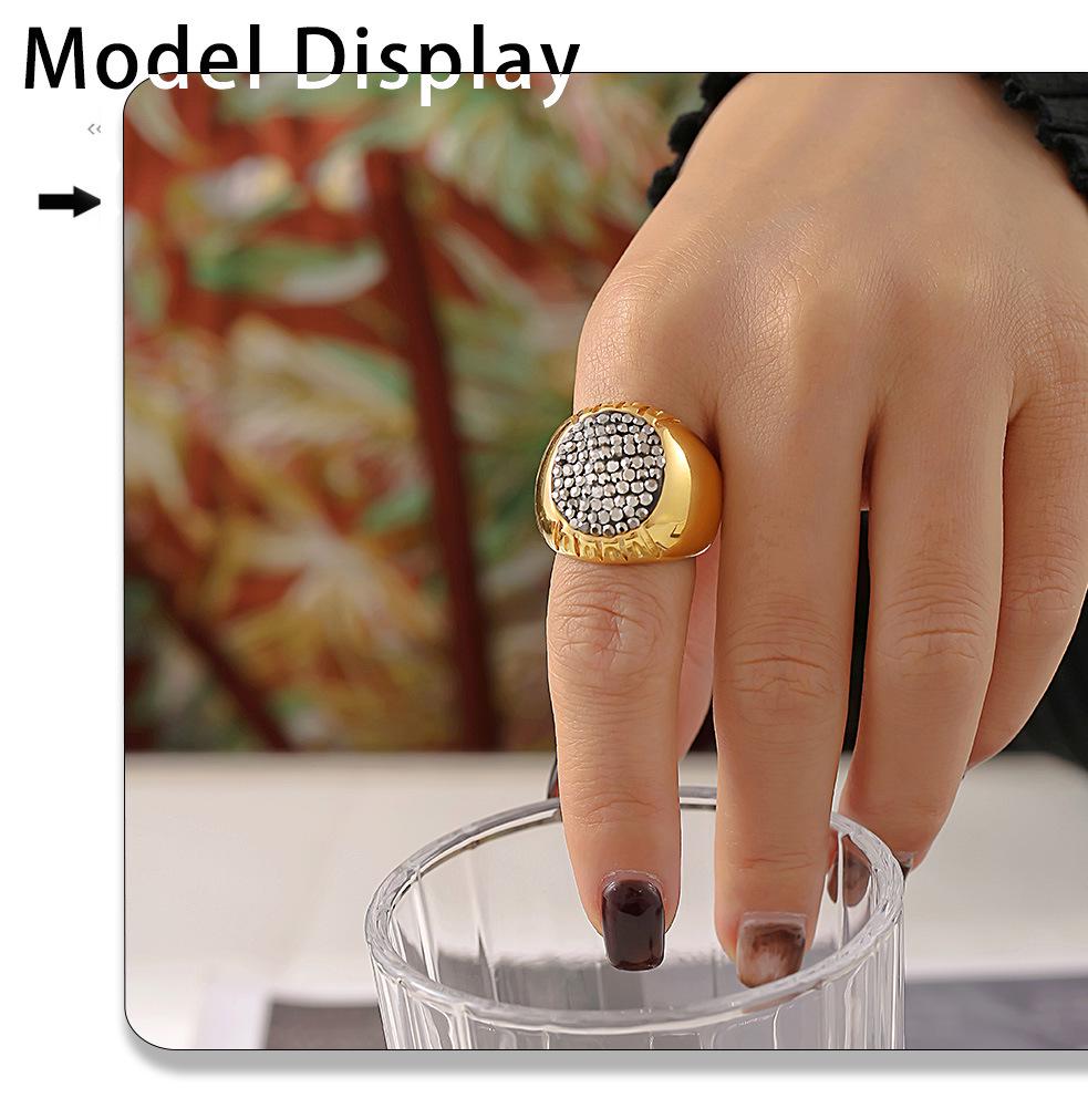 Italian Oval Rhinestone Star Ring, Retro Luxury, 18k Gold PVD Titanium Steel, Unisex