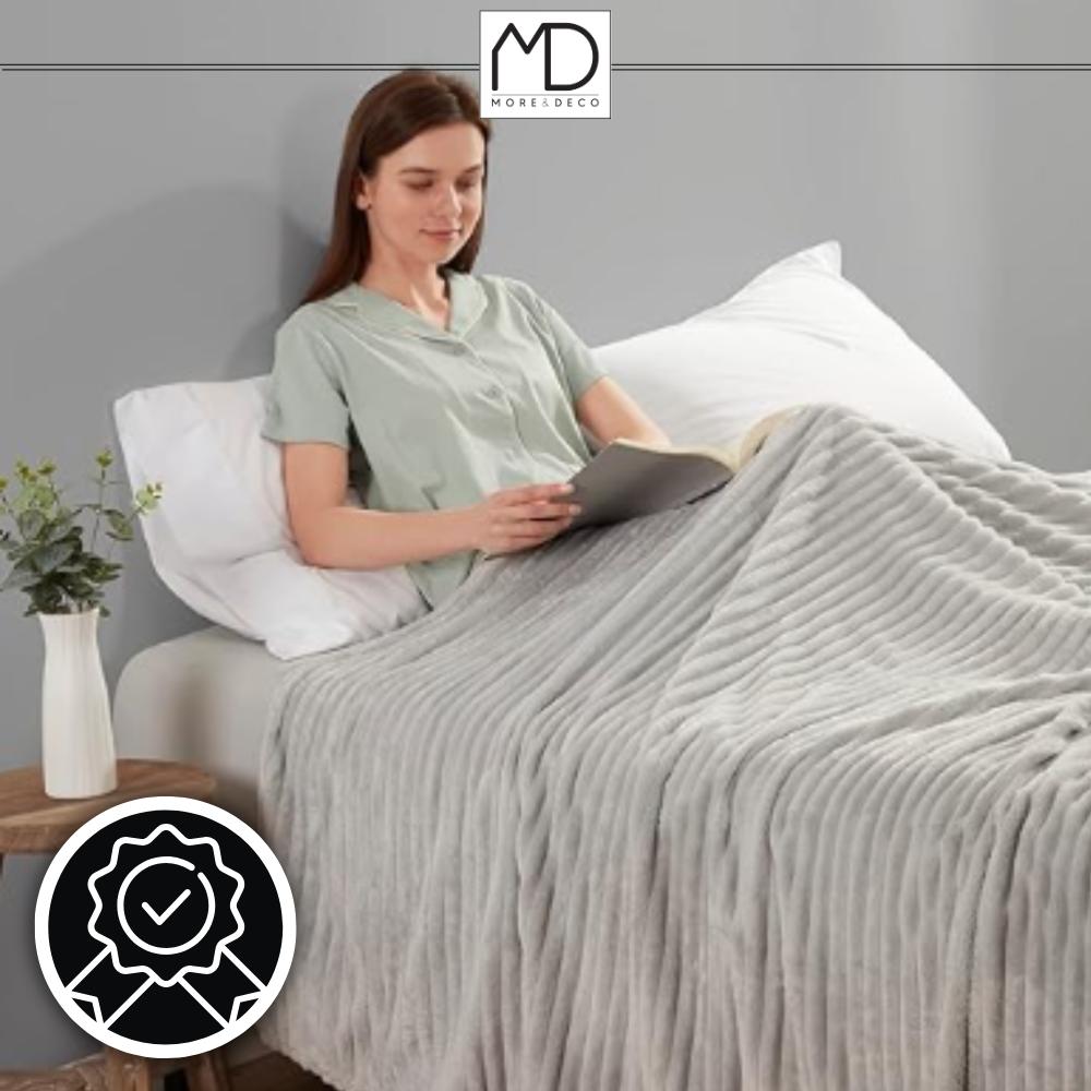 Blanket bedspread striped bed armchair large gray 160x200cm plush blanket