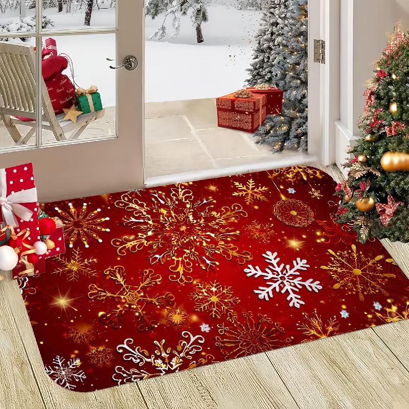 1pc Festive Snowflake Welcome Doormat - Indoor/Outdoor Polyester Flannel Mat with Golden & White Snowflake Design, Ideal for Kit