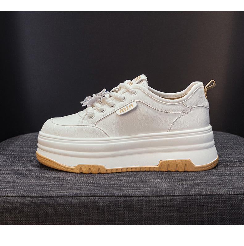 Vita plattformssneakers för dam, liten storlek, koreansk stil, höjdar, mångsidiga fritidsskor, Hösten 2024