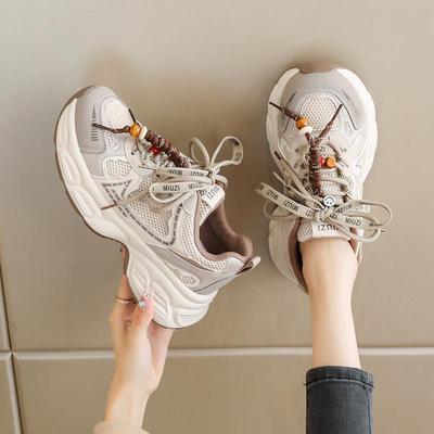 Damen Perlenbesetzte Mesh Dad Sneaker mit Doppel-Schnürsenkeln - Herbst 2025 Trendige Freizeitschuhe