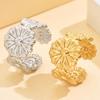Elegant Wide Band Daisy Open Stainless Steel Ring: Women's Thick Metal Flower Gold Jewelry