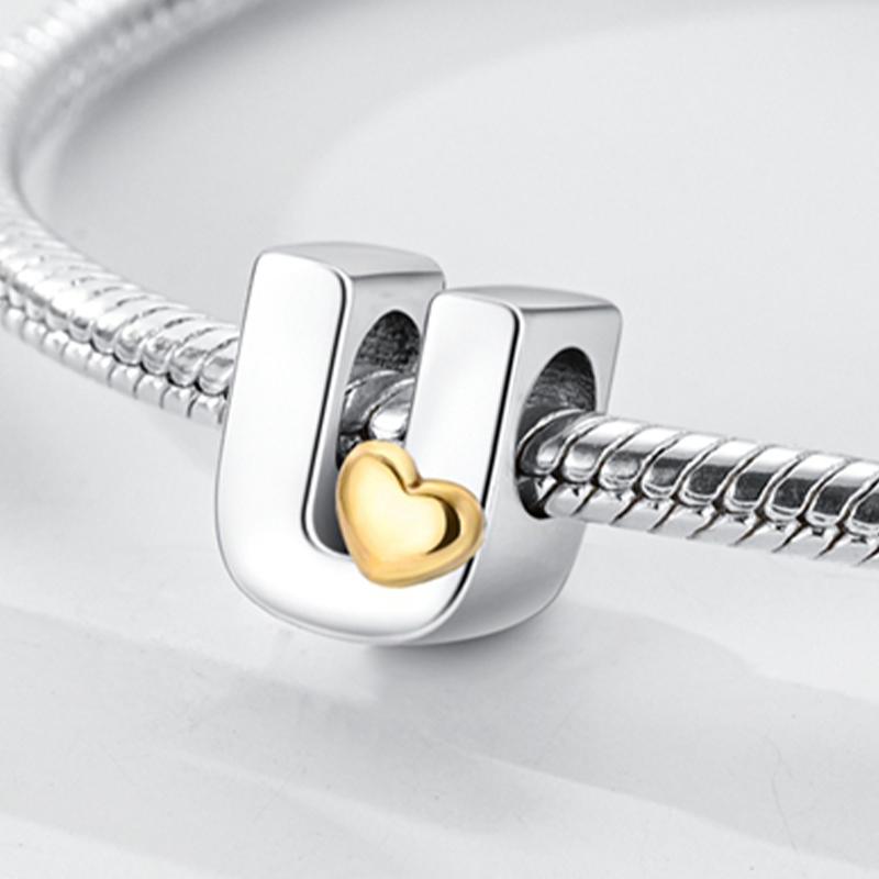 Original A-Z Alphabet Charms Bead 925 Silver 26 Letters CZ Zircon Heart Love Charm Fit Bracelet Bangle Jewelry Making