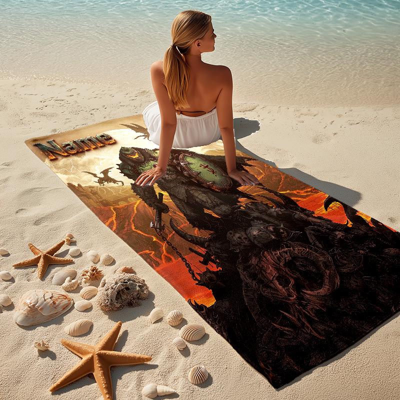 Custom Name Dark Warrior Stylish Digital Printing Beach Towel Quick‑Drying Absorbent Blanket for Beach Pool Gym Travel