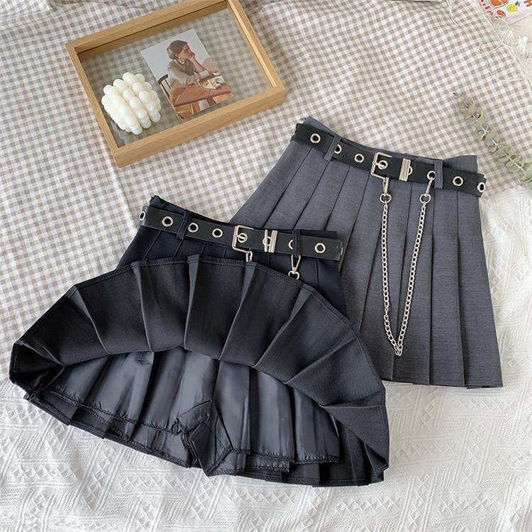 Fashion Chain Skirt High Waist and Slim A-line Skirt Hip-hop Punk Chain Belt Punk Wind Accessories Pleated Skirt