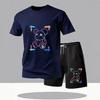 Summer Casual Little Bear Print Two-Piece Set: Trendy Short Sleeve + Shorts, Cool Street Style.