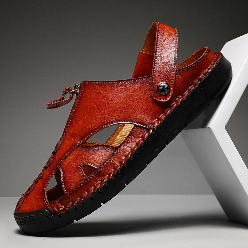 Men's Handmade Stitching Men's Black Sandals Two Wearing Slippers Summer Outdoor Male Footwear Firm Original Beach Men Slippers