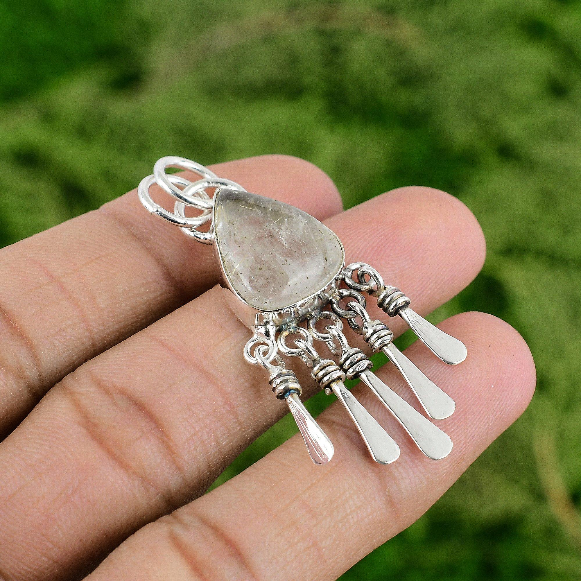 

Daughters Day Deal 925 Sterling Silver Natural Golden Rutile Wife New Pendant