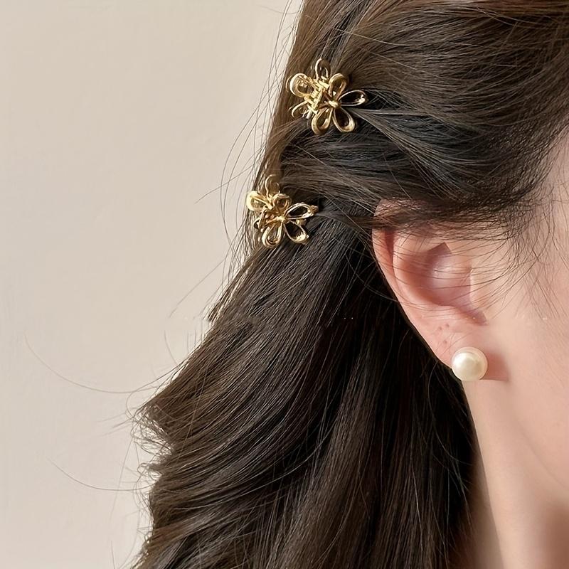 

Shiny Finish Hair Clip - Elegant Floral Mini Scrunchie for Women - Golden-Tone Metal Shark Grip Hair Accessory with Intricate Flower Design
