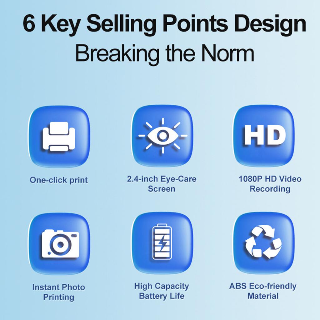 Children's camera, black and white automatic printing, HD dual camera, 2.4-inch large screen