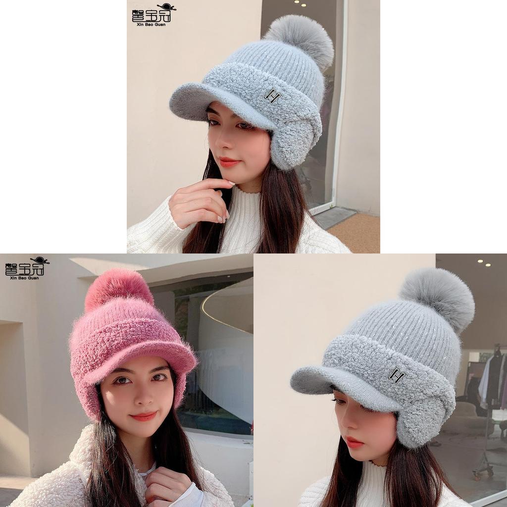 Knitted Baseball Cap For Women With Warmth And Ear Protection For Winter Outdoor Activities