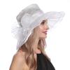 Fashion for Women Summer Organza Sun Hats Large Brimmed Elegant Ladies Beach Hat Foldable Anti Ultraviolet Church Bow Bucket Cap