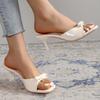 Sweet White Bowknot Decoration Slippers Women 2025 Summer Leisure Square Toe Slip On Shoes Spike High Heels Sandals Women
