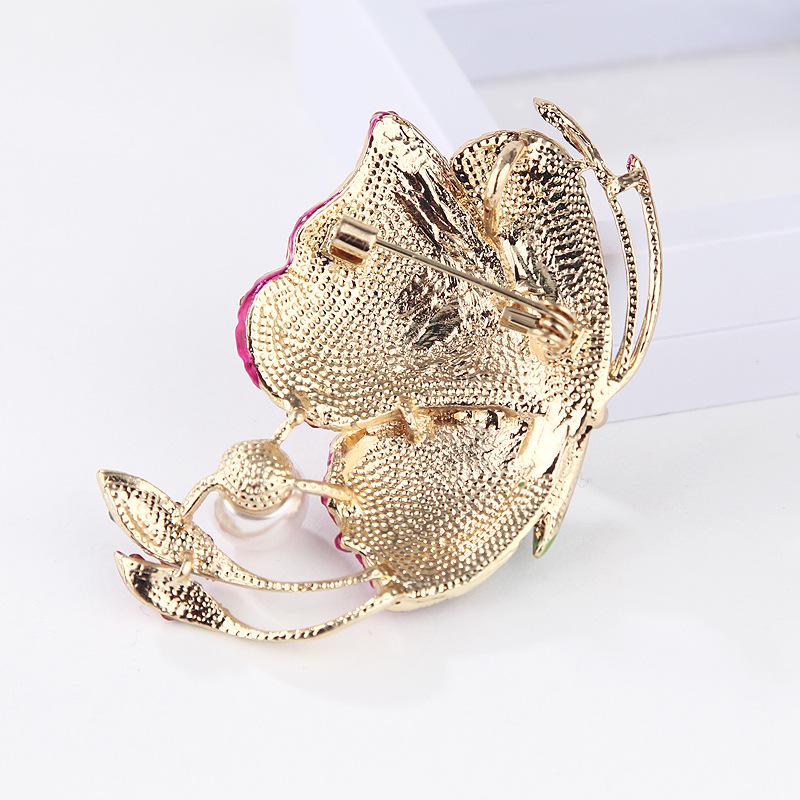 Fashion Coloured Diamonds Oil Drop Enamel Large Butterfly Insect Pearl Brooch Jewelry Corsage Pins Accessories