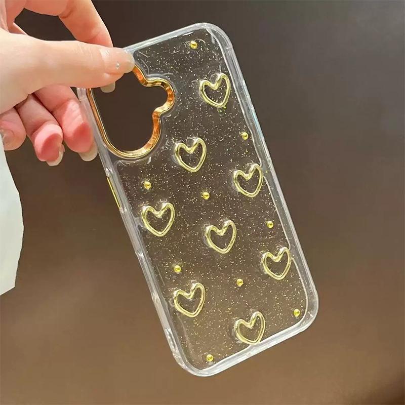

Epoxy Gold Flower Love Mobile Phone Case For Iphone17Promax Fine Glitter Apple 16 Transparent Women S Models iPhone 17Promax