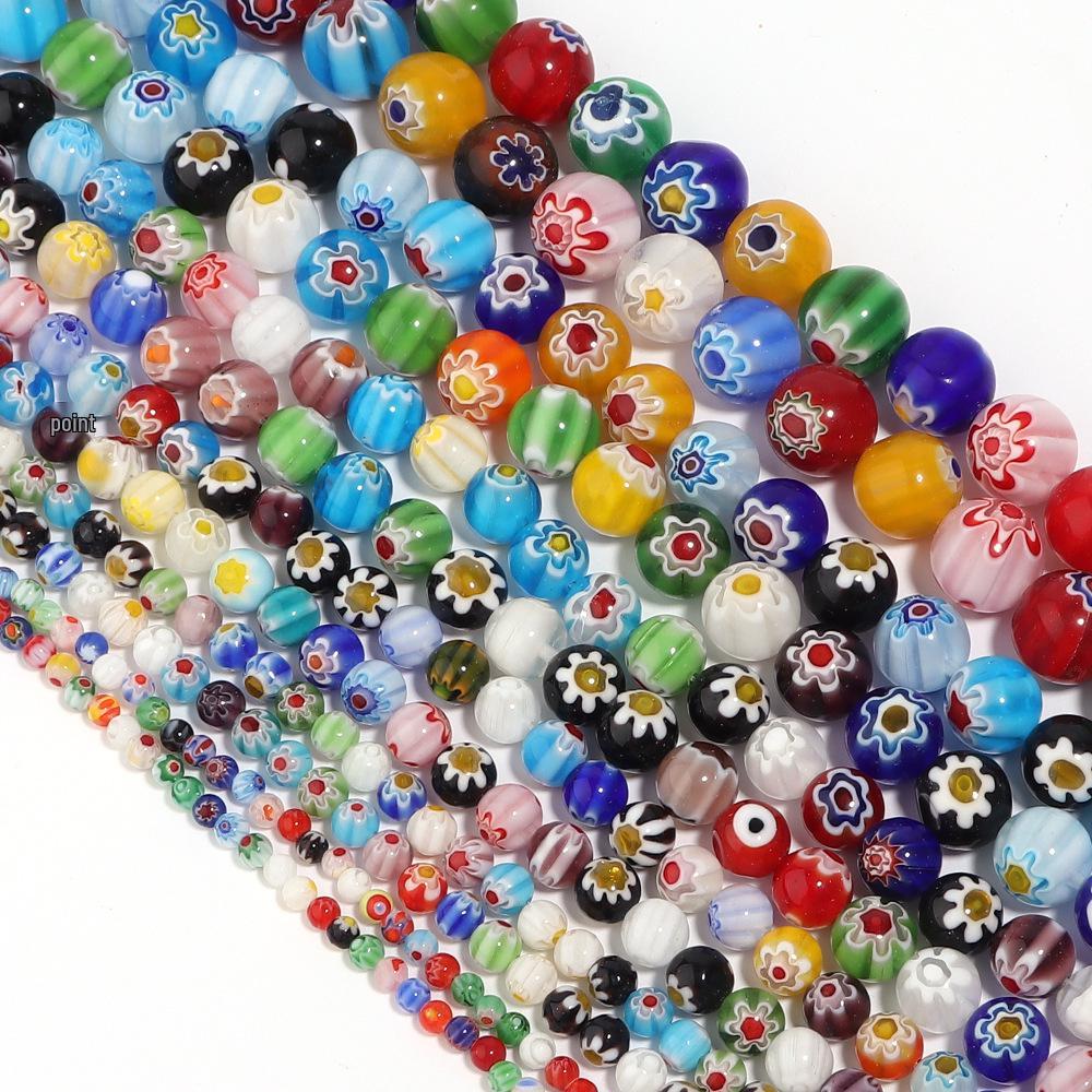 Bunte runde Lampwork-Perlen mit Millefiori-Muster für DIY-Handarmbänder