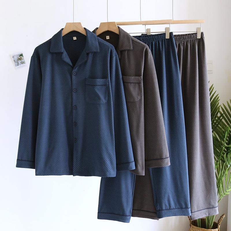 Men's Pajama Set Fall Winter Thick Warm Long Sleeve Tops Pants Pajama Sets Soft Plaid 2 Piece Button Down Lounge Set for Men Lapel Comfort Sleepwear