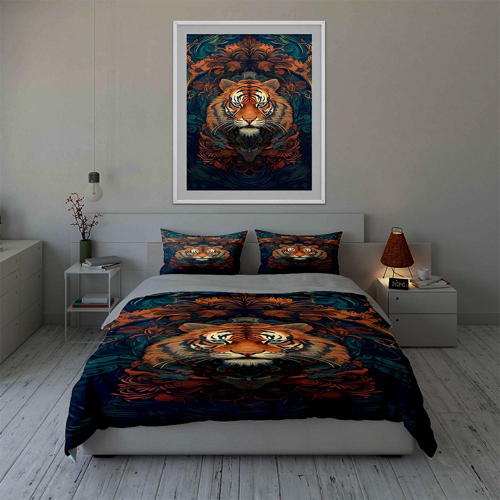 Tiger floral motif Bedding Duvet cover sets Duvet covers Pillowcases gifts (1 * Duvet Cover 2 * Pillowcases, without duvet insert)