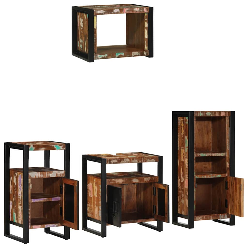 Bathroom Furniture Set with Shelf 4 pcs Solid Upcycled Wood
