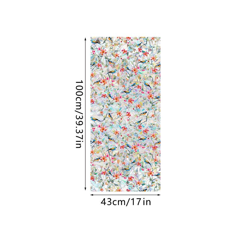 Window Film Static Cling Privacy Protection Stained Glass Film PVC Stained Colorful Plants Flowers Printed Home Decor Stickers