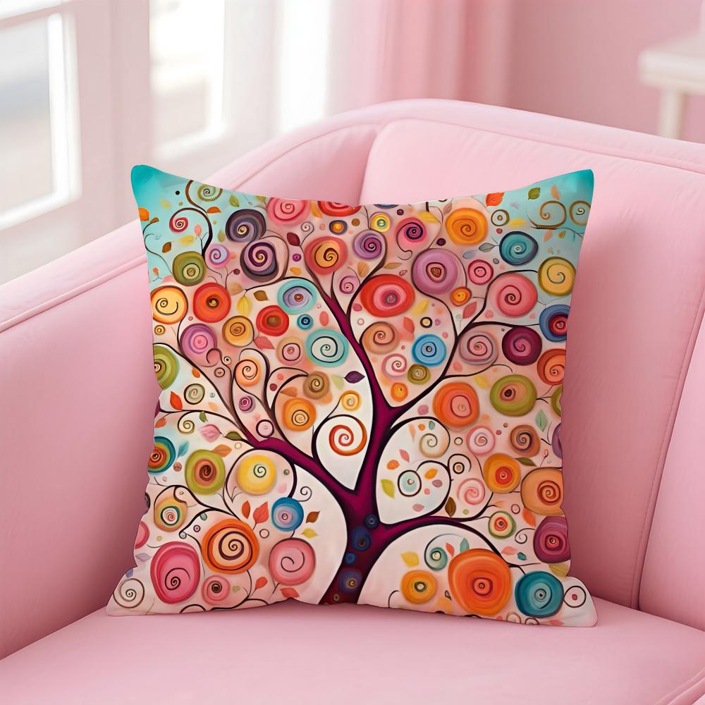 Colored Tree Anime Cushion Cover Pillow Case Soft Friendly Fabric  Concealed Zipper