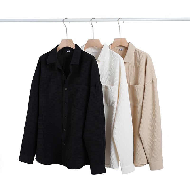 Men's Casual Waffle Knit Long Sleeve Button Down Shirt with Chest Pocket