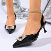Fashion 2025 Ladies Shoes Slingbacks Plus Size Dress Pumps  Square Button Pointed Toe Thin Heels Slip on