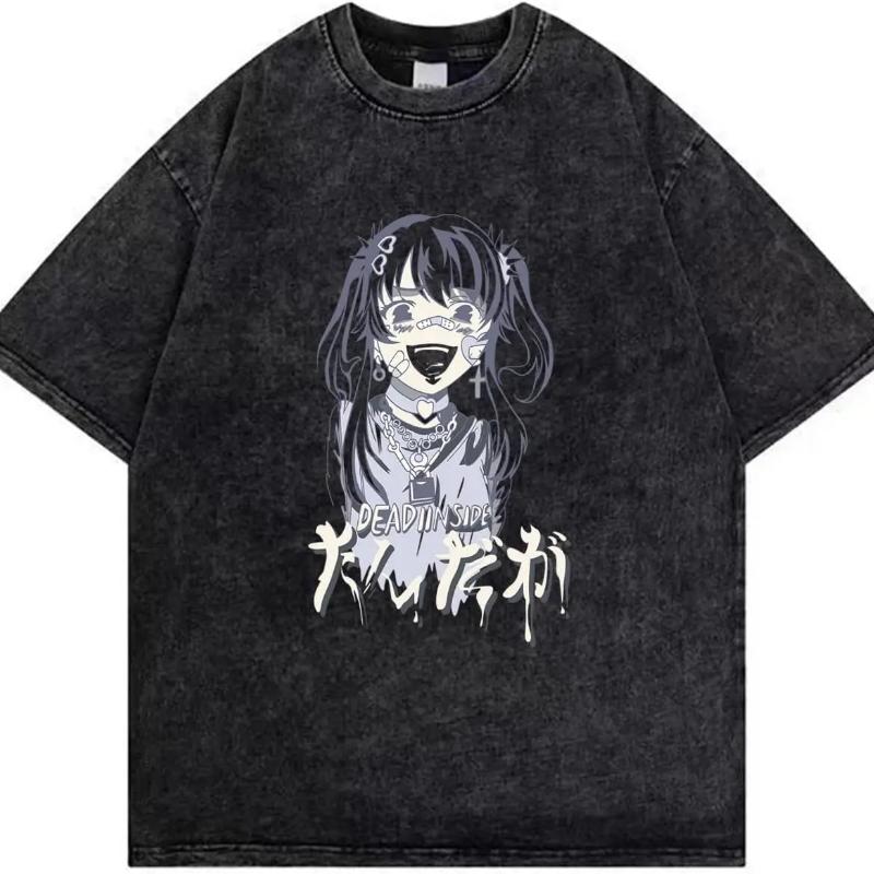 Japanese Hot Anime Gothic T-Shirt Anime Aesthetic Oversized Unisex Hot Product Soft High Quality Washed Vintage Loose Retro Soft