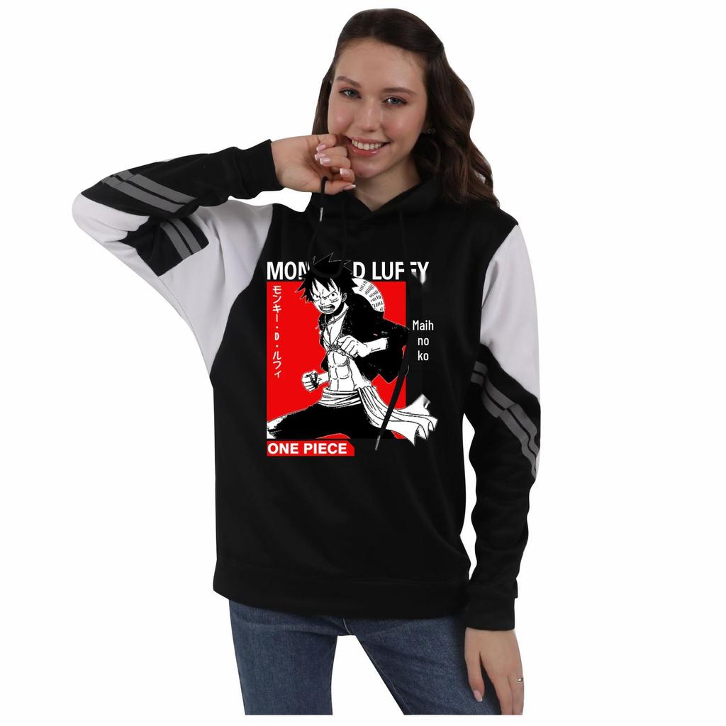 Unisex Pirate King Anime Color Block Patchwork Hoodie with Hood