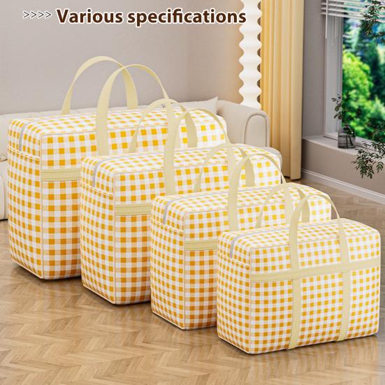 Quilt Storage Bag with Sturdy Zipper Reinforced Handles Plaid Print Large Capacity Non-woven Fabric Quilt Storage Organizer