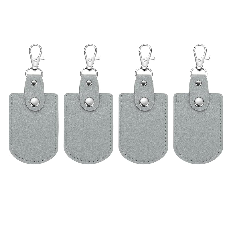 

[PATIKIL] leather key fob leather keychain 4 pcs keyrings DIY key chain holder home off for car key ID key card air tag dark gray