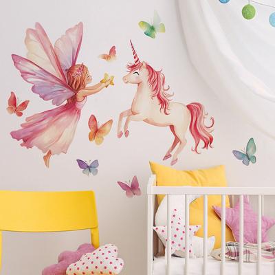 Fairy Unicorn Butterfly Wall Sticker Self-Adhesive Removable for Bedroom Living Room Hallway Home Decor Art