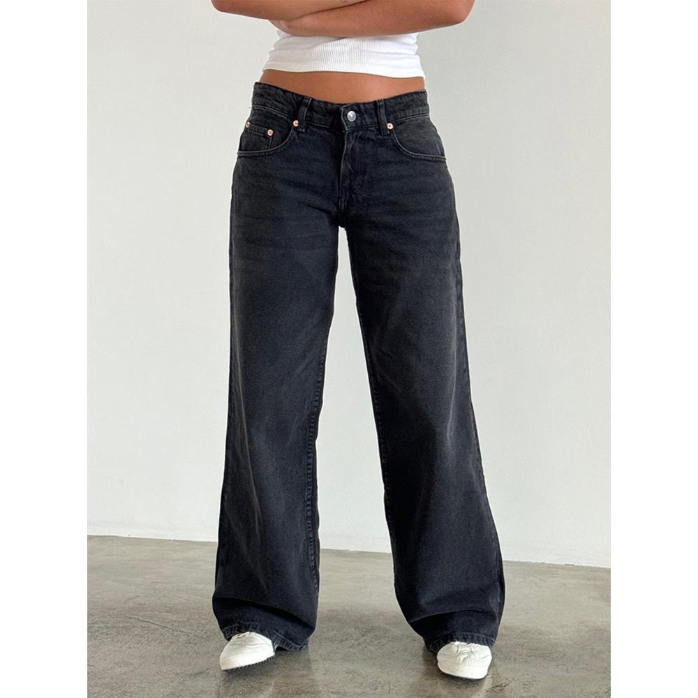 Podzimní americké retro džíny s nízkým pasem a rovnými nohavicemi pro ženy